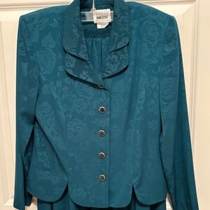Leslie Fay DarkGreen/Tealish  Women's 2 piece  Skirt Suite 8P  floral pattern